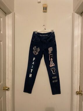 Women's Dark Blue Embroidered Graphic Jeans - FAITH